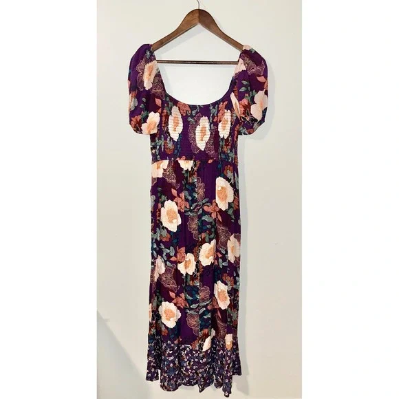 BAND OF THE FREE Livie Floral Print Maxi Dress Ruffle Wrap Smocked Back | Small - Picture 5 of 13